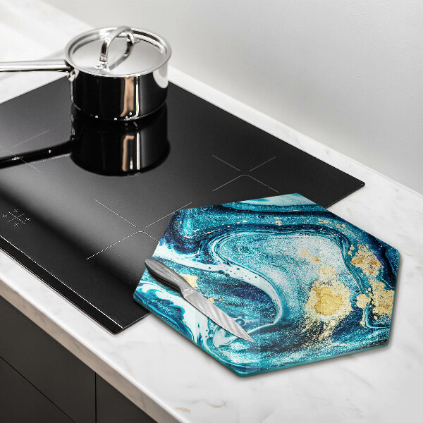 Tábua de cortar Azul abstrato dourado