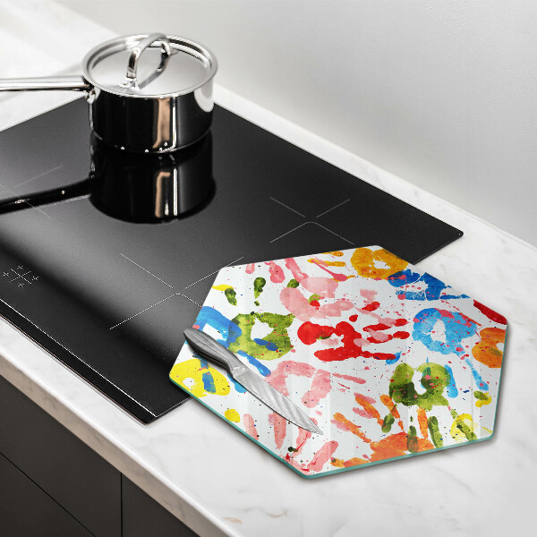 Tábua de corte de vidro Vestígios de mãos de crianças