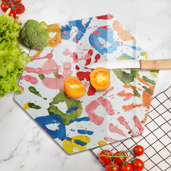 Tábua de corte de vidro Vestígios de mãos de crianças