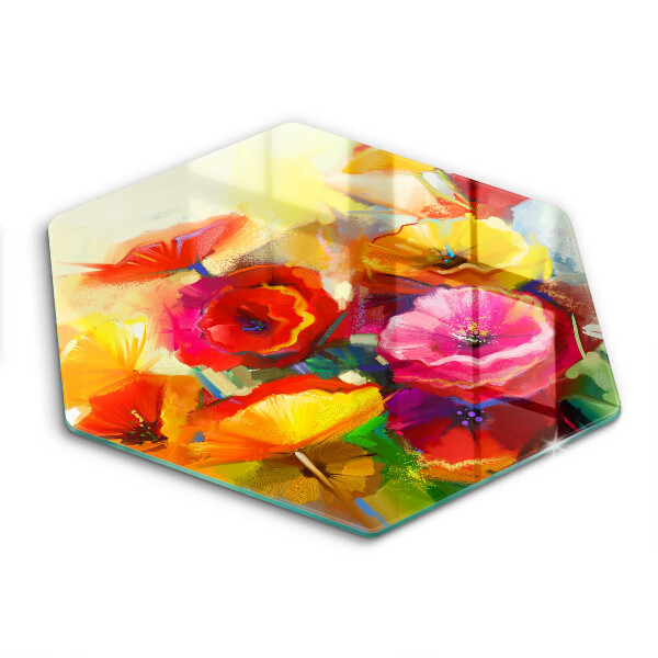Tábua de cortar de vidro Flori Colorate Pictate