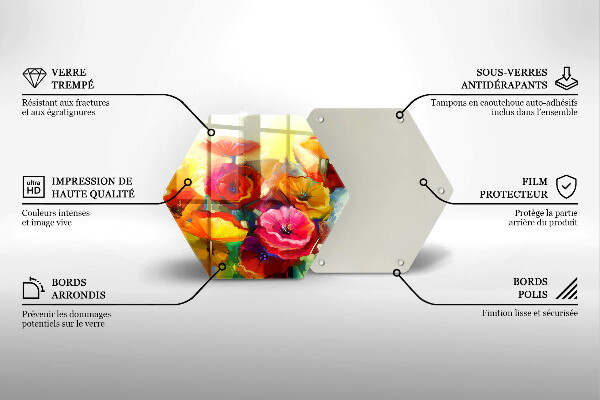 Tábua de cortar de vidro Flores coloridas pintadas