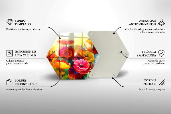 Tábua de cortar de vidro Flores coloridas pintadas