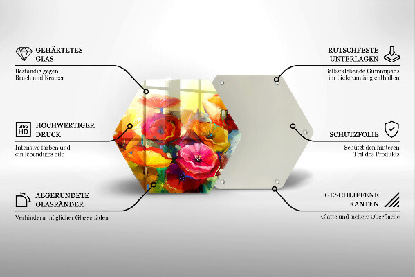 Tábua de cortar de vidro Flores coloridas pintadas