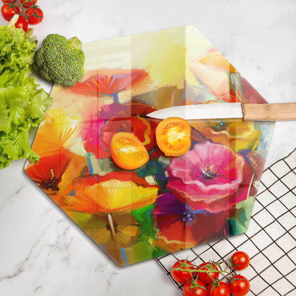 Tábua de cortar de vidro Flores coloridas pintadas