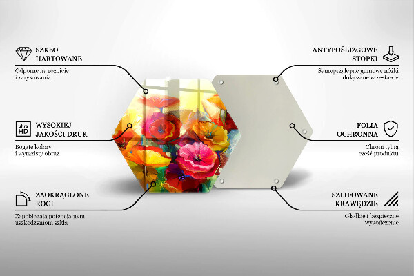 Tábua de cortar de vidro Flores coloridas pintadas