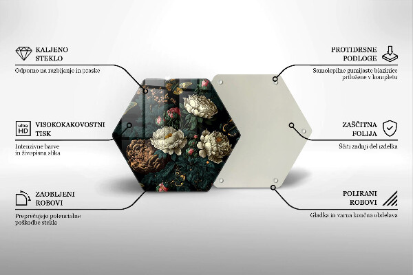 Tábua de corte de vidro Flores de peônia vintage