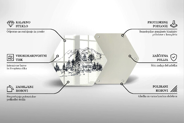 Tábua cozinha Desenho de uma casa de campo nas montanhas