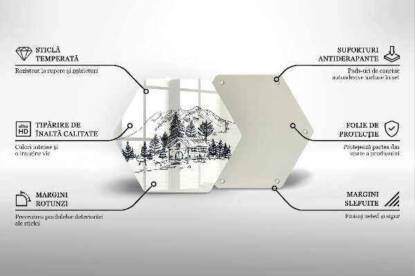Tábua cozinha Desenho de uma casa de campo nas montanhas