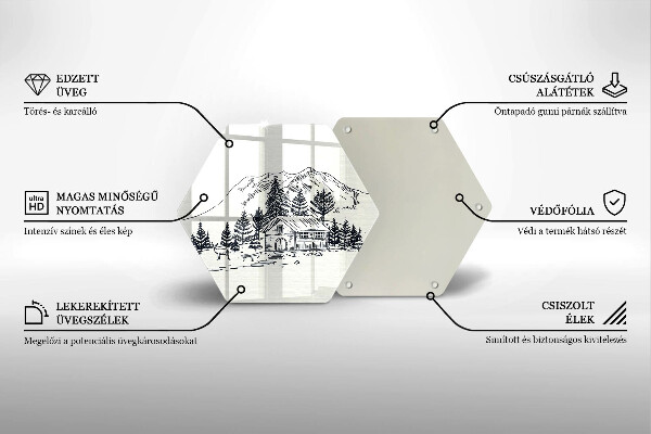 Tábua cozinha Desenho de uma casa de campo nas montanhas