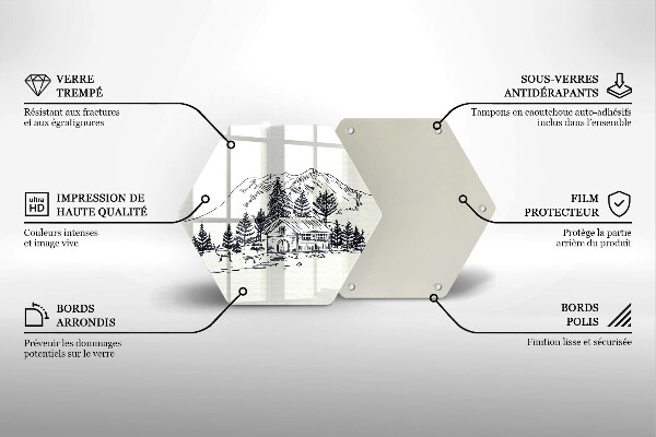 Tábua cozinha Desenho de uma casa de campo nas montanhas