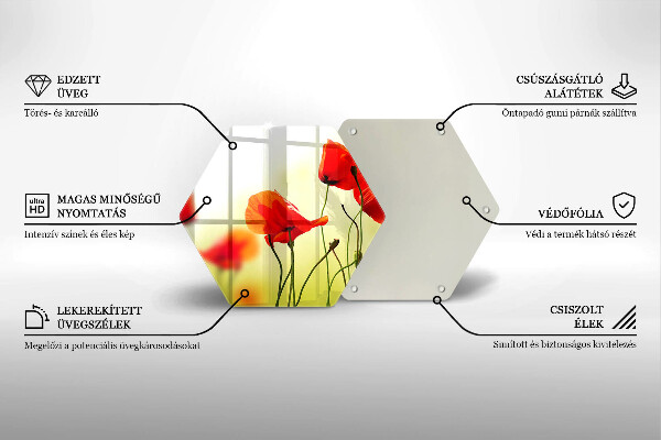 Tábua de corte de vidro Flores de papoula vermelha
