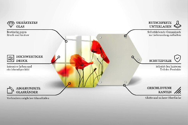 Tábua de corte de vidro Flores de papoula vermelha