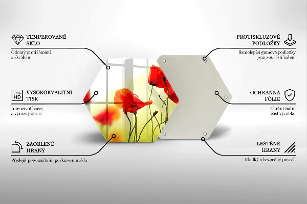Tábua de corte de vidro Flores de papoula vermelha