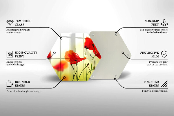 Tábua de corte de vidro Flores de papoula vermelha