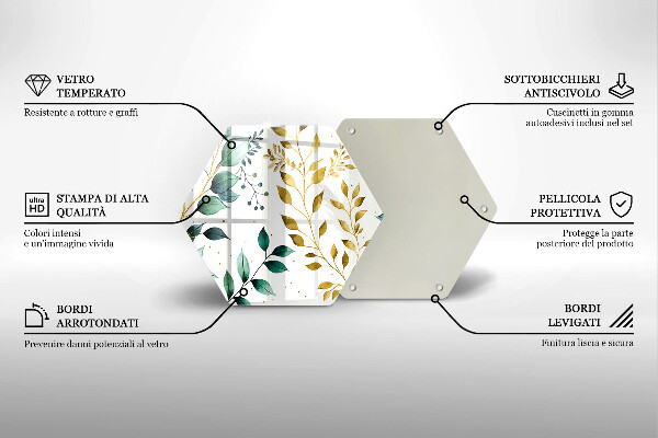 Tábua de cortar de vidro Folhas verdes e douradas