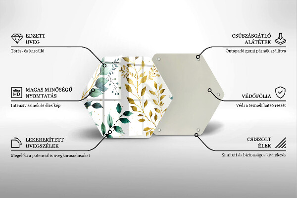 Tábua de cortar de vidro Folhas verdes e douradas