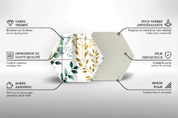 Tábua de cortar de vidro Folhas verdes e douradas