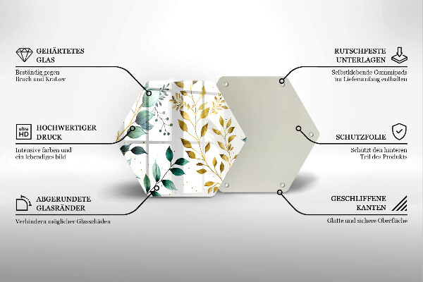 Tábua de cortar de vidro Folhas verdes e douradas