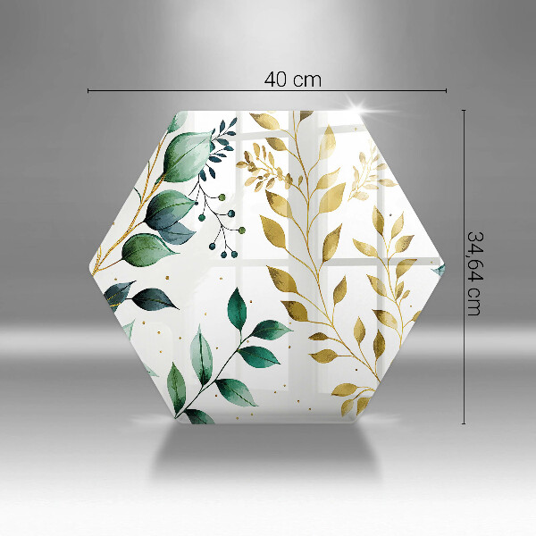 Tábua de cortar de vidro Folhas verdes e douradas