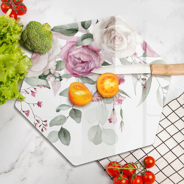 Tábua de cortar de vidro Rosas em aquarela