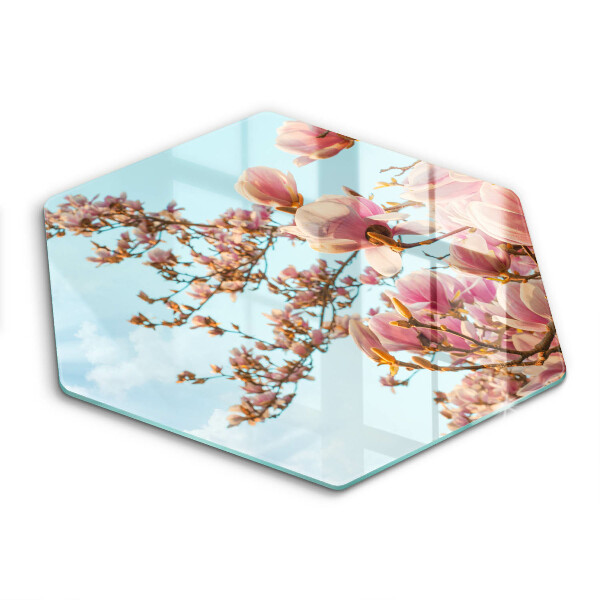 Tábua de corte de vidro Árvore de flores rosa