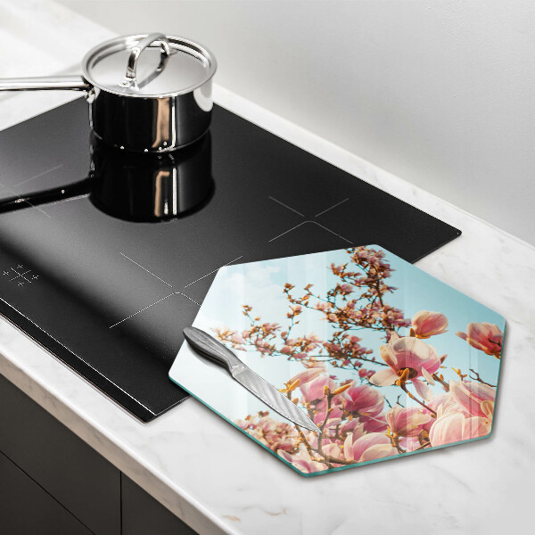 Tábua de corte de vidro Árvore de flores rosa