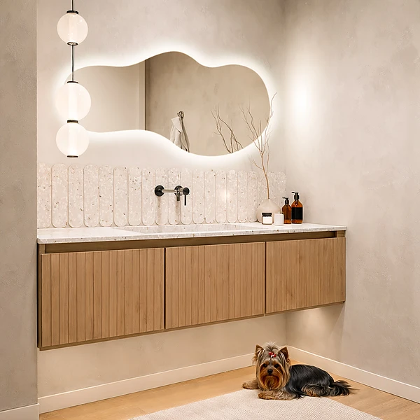 Espelho orgânico com LED de parede 45x90