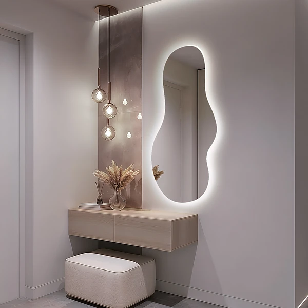 Espelho orgânico com LED de parede 45x90