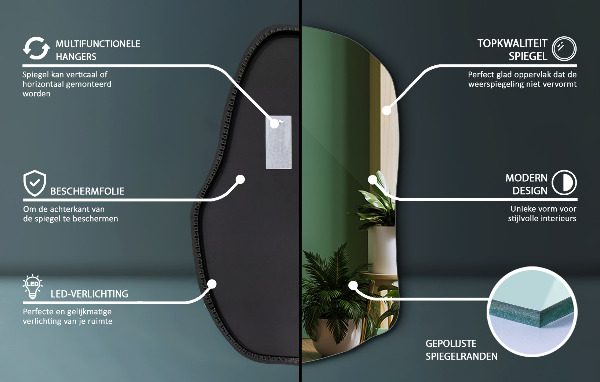 Espelho assimétrico com led único 100x65 cm