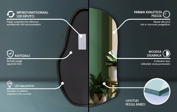 Espelho irregular com led único 70x46 cm