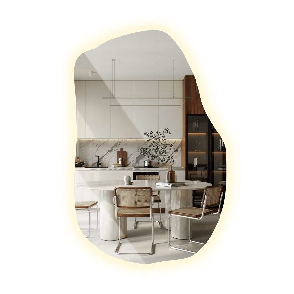 Espelho irregular com led único 70x46 cm