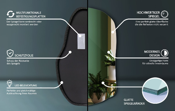 Espelho formato orgânico moderno 80x52 cm