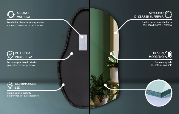 Espelho formato orgânico moderno 80x52 cm