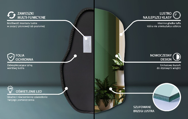 Espelho orgânico com led moda 90x59 cm