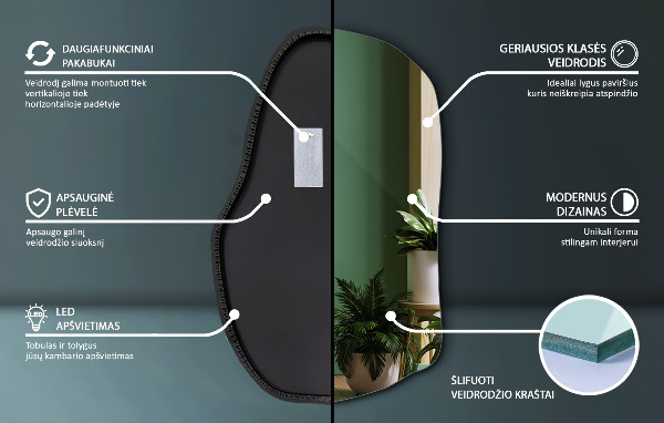 Espelho orgânico com led moda 90x59 cm