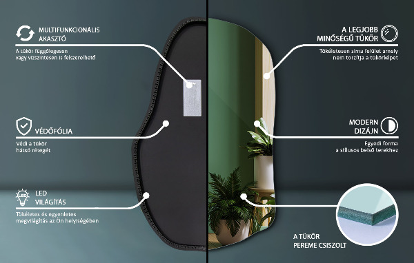 Espelho orgânico com led moda 90x59 cm