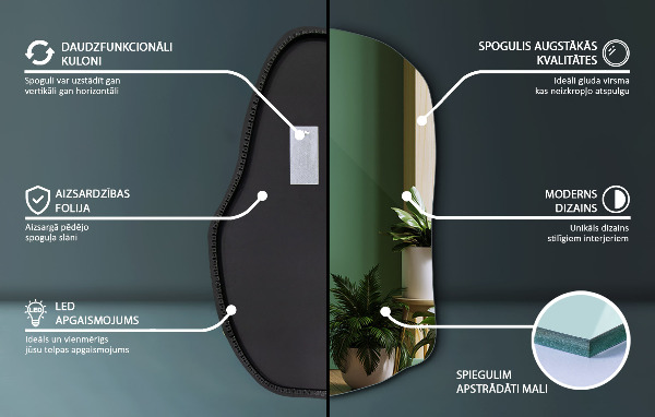 Espelho orgânico com led moda 90x59 cm