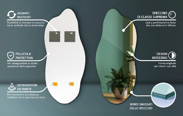 Espelho orgânico banheiro sem moldura 35x80 cm