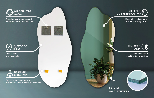 Espelho formato orgânico decorativo 40x90 cm