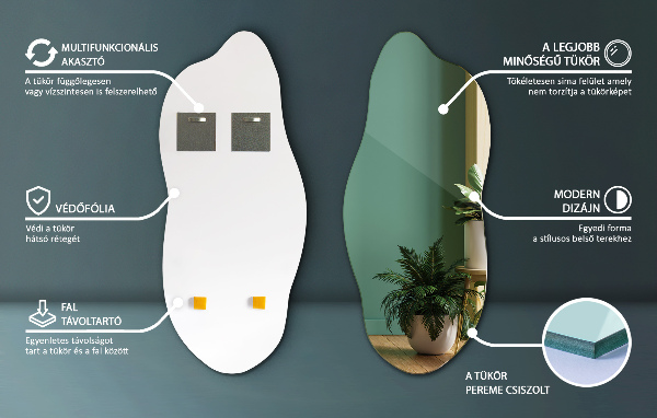 Espelho formato orgânico decorativo 40x90 cm