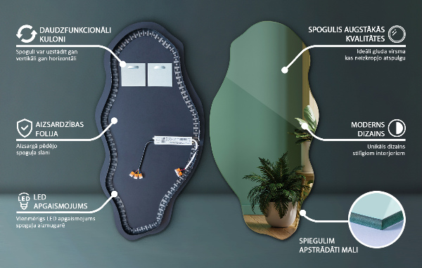 Espelho orgânico led elegante 40x80 cm