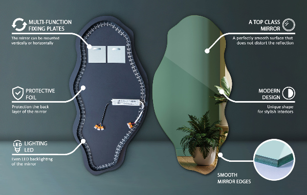 Espelho orgânico led decorativo 45x90 cm