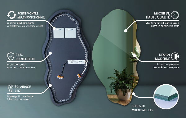 Espelho orgânico led decorativo 45x90 cm