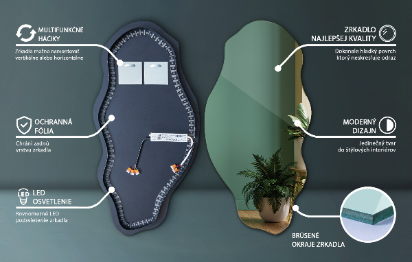 Espelho orgânico led decorativo 45x90 cm