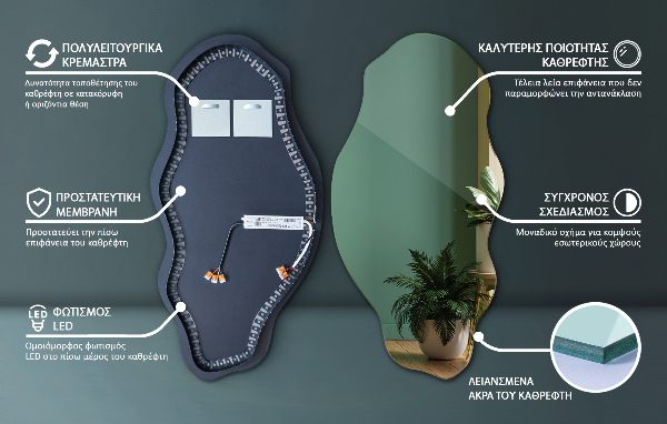 Espelho orgânico led decorativo 45x90 cm