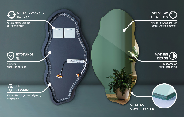 Espelho orgânico com led elegante 50x100 cm