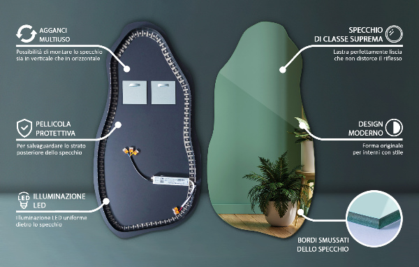 Espelho orgânico led espetacular 45x90 cm