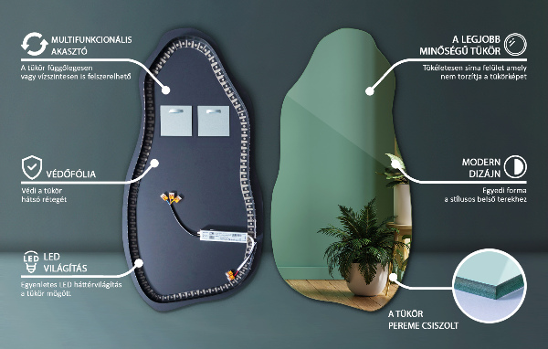 Espelho orgânico led espetacular 45x90 cm