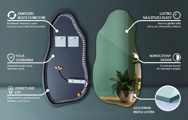 Espelho orgânico com led espetacular 50x100 cm