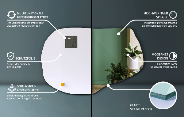 Espelho assimétrico pendente 100x65 cm